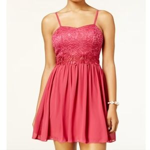 BCX Fit and Flair Sheer Waist Lace and Sequin Burgundy Red Wine Short Dress Sz 1